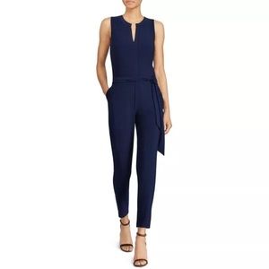 Split Neck Self Tie Jumpsuit
